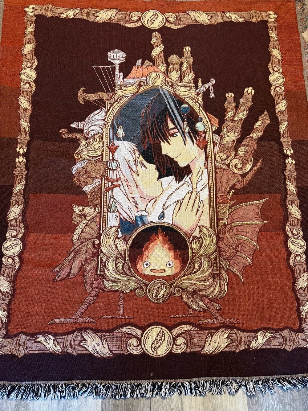 Anime-Style Decorative Throw Blanket in Red and Brown